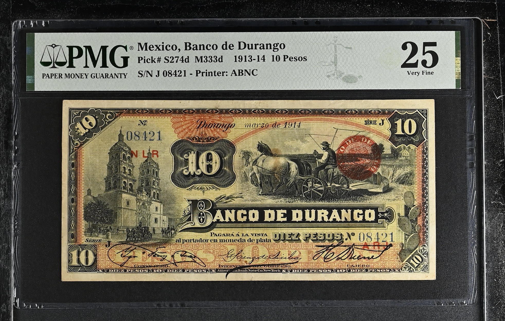 Bancos 10 Pesos 1913-14 Durango M333d PMG VF25 f_35482