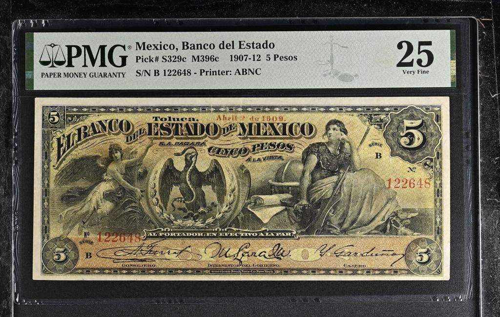 Bancos 5 Pesos 1907-12 Mexico M396c PMG VF25 f_35483