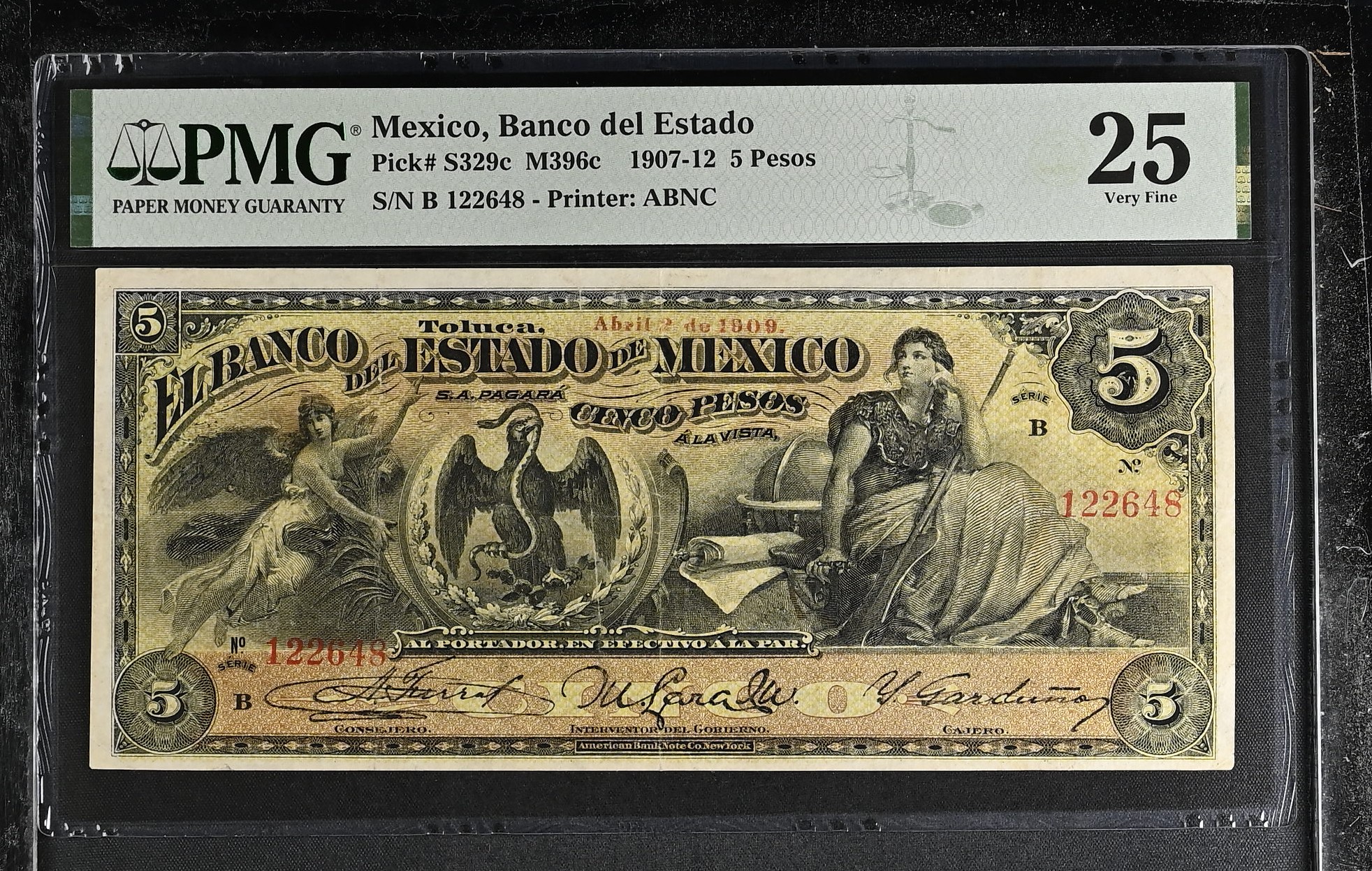 Bancos 5 Pesos 1907-12 Mexico M396c PMG VF25 f_35483