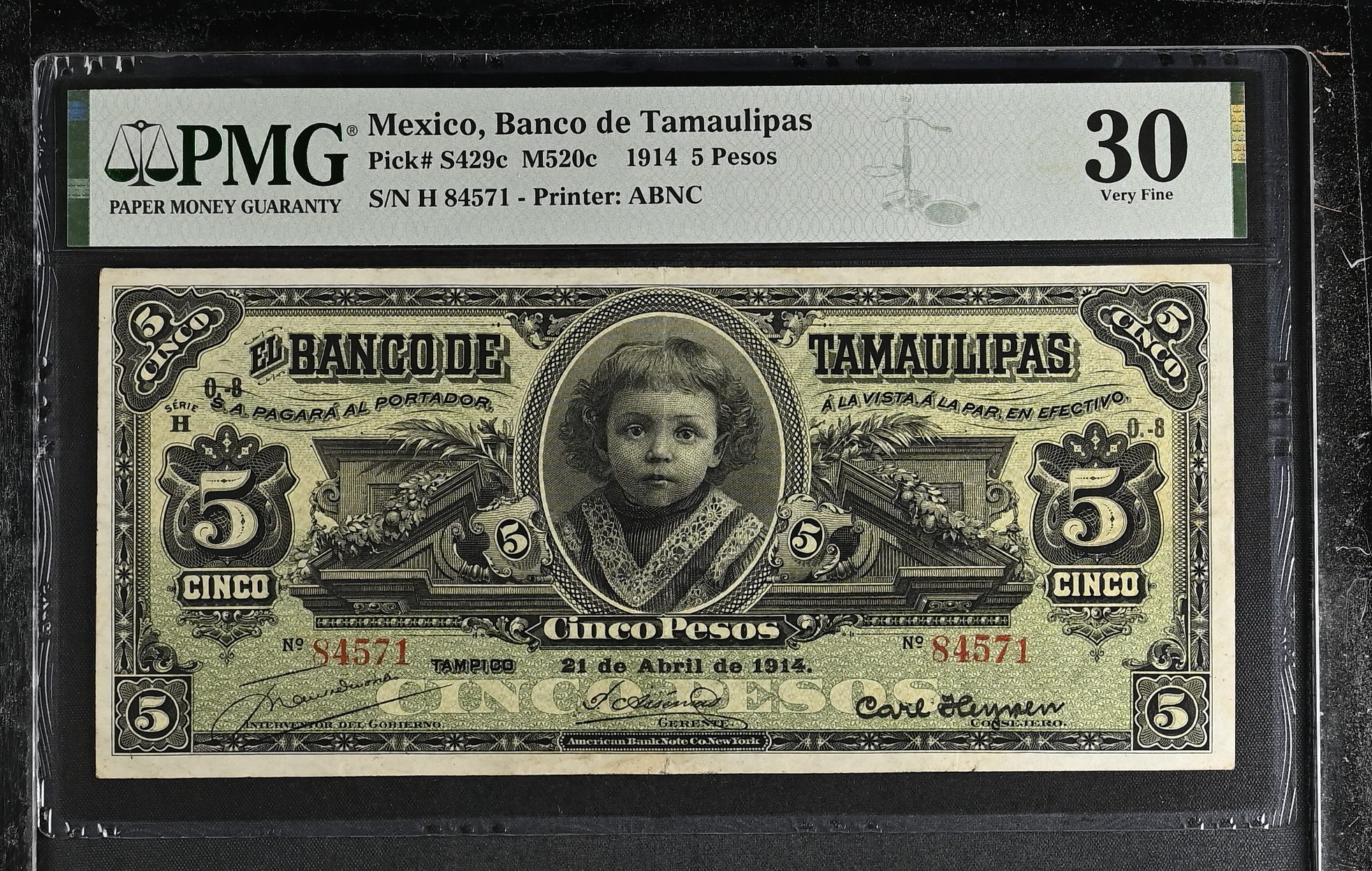 Bancos 5 Pesos 1914 Tamaulipas M520c PMG VF30 f_35486