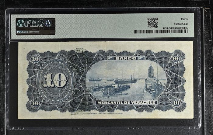 Bancos 10 Pesos 1910-14 Veracruz M530c PMG VF30 f_35487Bancos 10 Pesos 1910-14 Veracruz M530c PMG VF30 f_35487 - Image 2