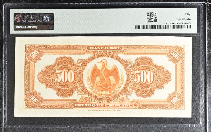 Bancos 500 Pesos 1913 Chihuahua M100a PMG AU50 f_35492Bancos 500 Pesos 1913 Chihuahua M100a PMG AU50 f_35492 - Image 2