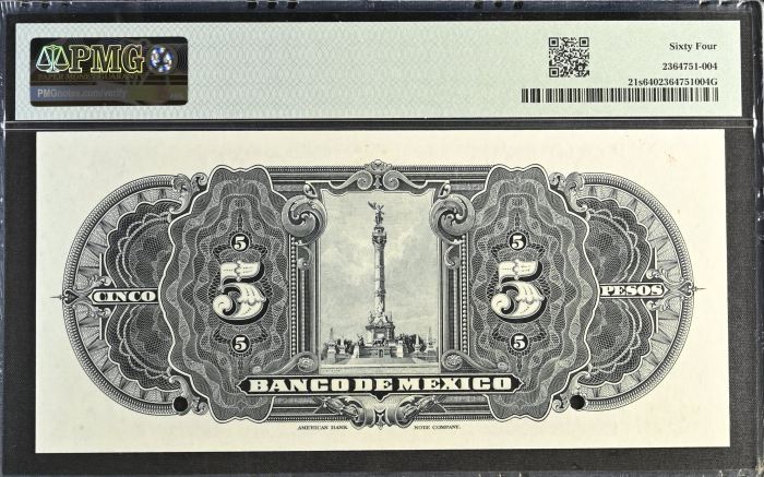 Banco De Mexico 5 Pesos ND Pick #21s PMG Ch UNC64 f_35493Banco De Mexico 5 Pesos ND Pick #21s PMG Ch UNC64 f_35493 - Image 2