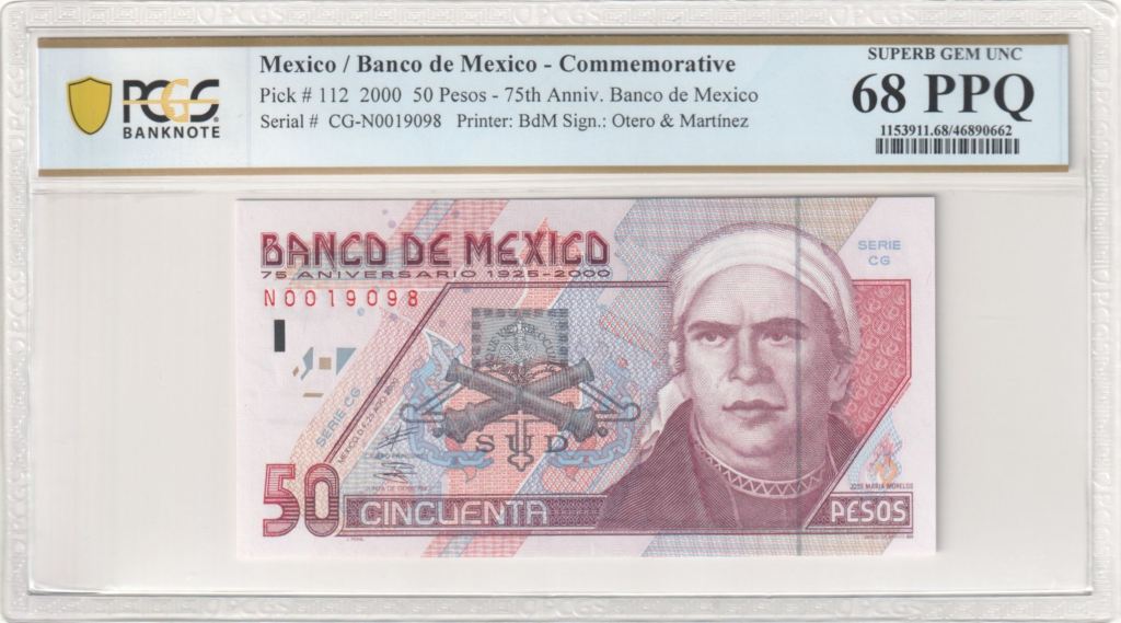 Banco De Mexico 50 Pesos 2000 Pick #112 PCGS Superb Gem UNC68 PPQ f_35494