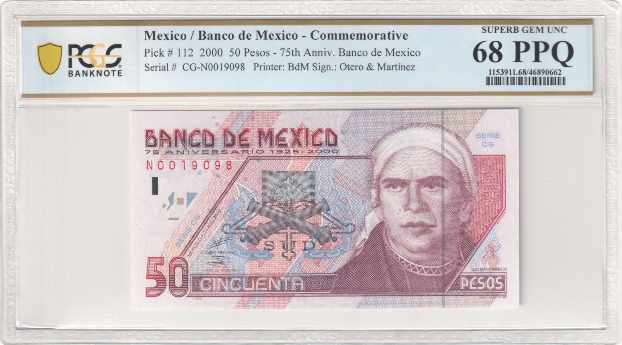 Banco De Mexico 50 Pesos 2000 Pick #112 PCGS Superb Gem UNC68 PPQ f_35494