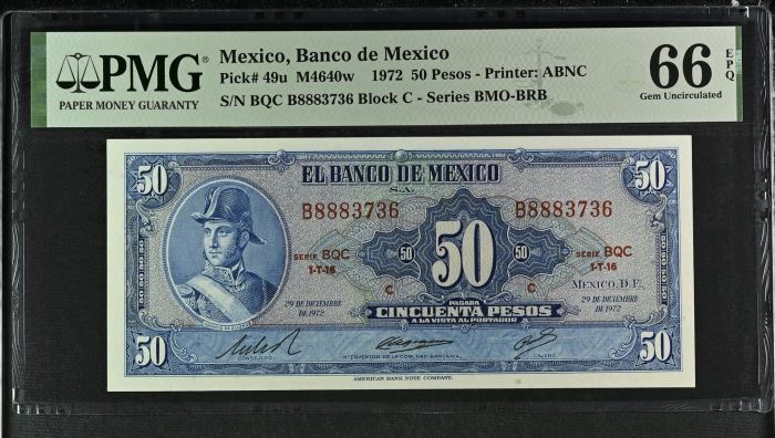 Banco De Mexico 8 Piece Specimen Set all Graded Pick #49/51/52/54/58/59/60/61 PMG Gem UNC66 EPQ 0147008Banco De Mexico 8 Piece Specimen Set all Graded Pick #49/51/52/54/58/59/60/61 PMG Gem UNC66 EPQ 0147008 - Image 9