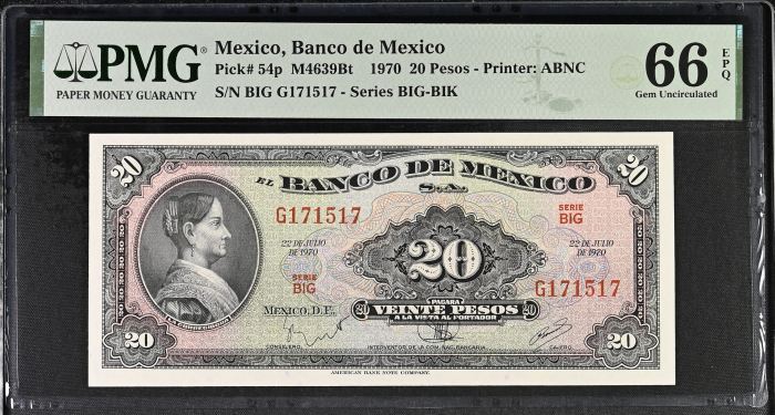 Banco De Mexico 8 Piece Specimen Set all Graded Pick #49/51/52/54/58/59/60/61 PMG Gem UNC66 EPQ 0147008Banco De Mexico 8 Piece Specimen Set all Graded Pick #49/51/52/54/58/59/60/61 PMG Gem UNC66 EPQ 0147008 - Image 7