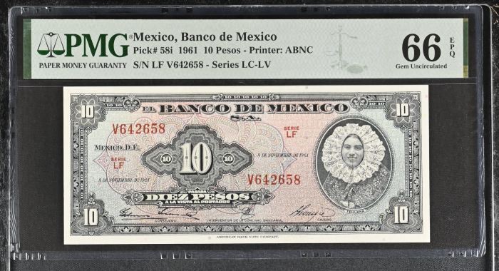 Banco De Mexico 8 Piece Specimen Set all Graded Pick #49/51/52/54/58/59/60/61 PMG Gem UNC66 EPQ 0147008Banco De Mexico 8 Piece Specimen Set all Graded Pick #49/51/52/54/58/59/60/61 PMG Gem UNC66 EPQ 0147008 - Image 5