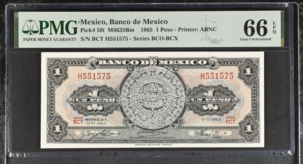 Banco De Mexico 8 Piece Specimen Set all Graded Pick #49/51/52/54/58/59/60/61 PMG Gem UNC66 EPQ 0147008