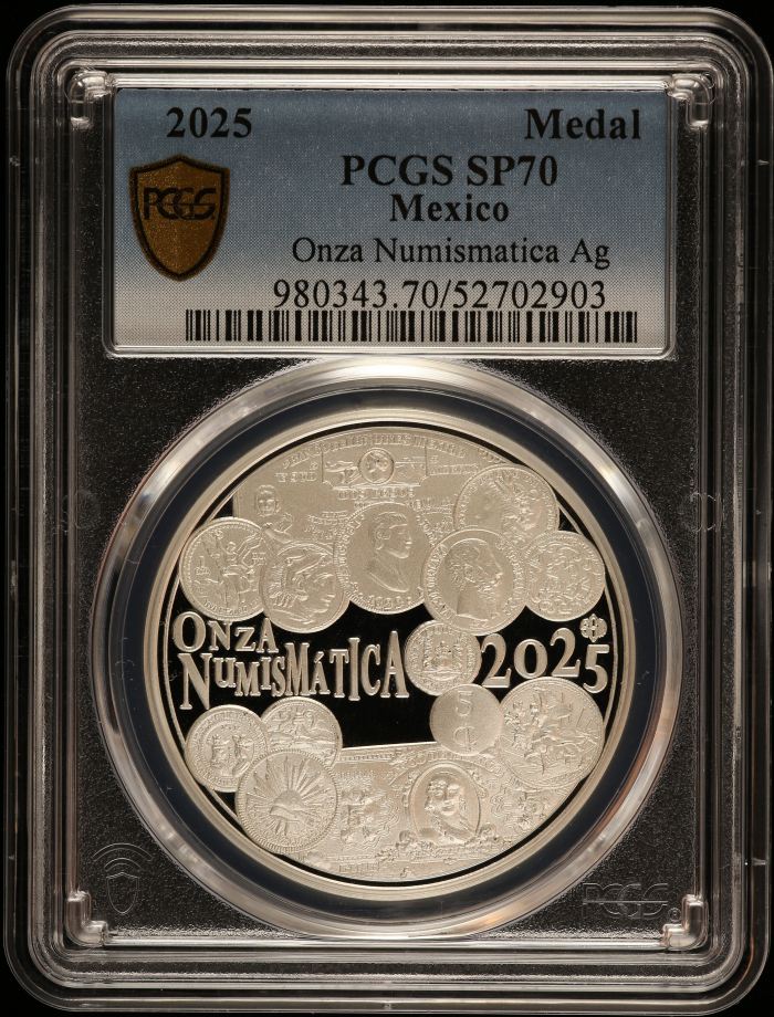 Medals & Tokens Onza Numismatica 2025 Silver Medal 2025 PCGS SP70 0146680Medals & Tokens Onza Numismatica 2025 Silver Medal 2025 PCGS SP70 0146680