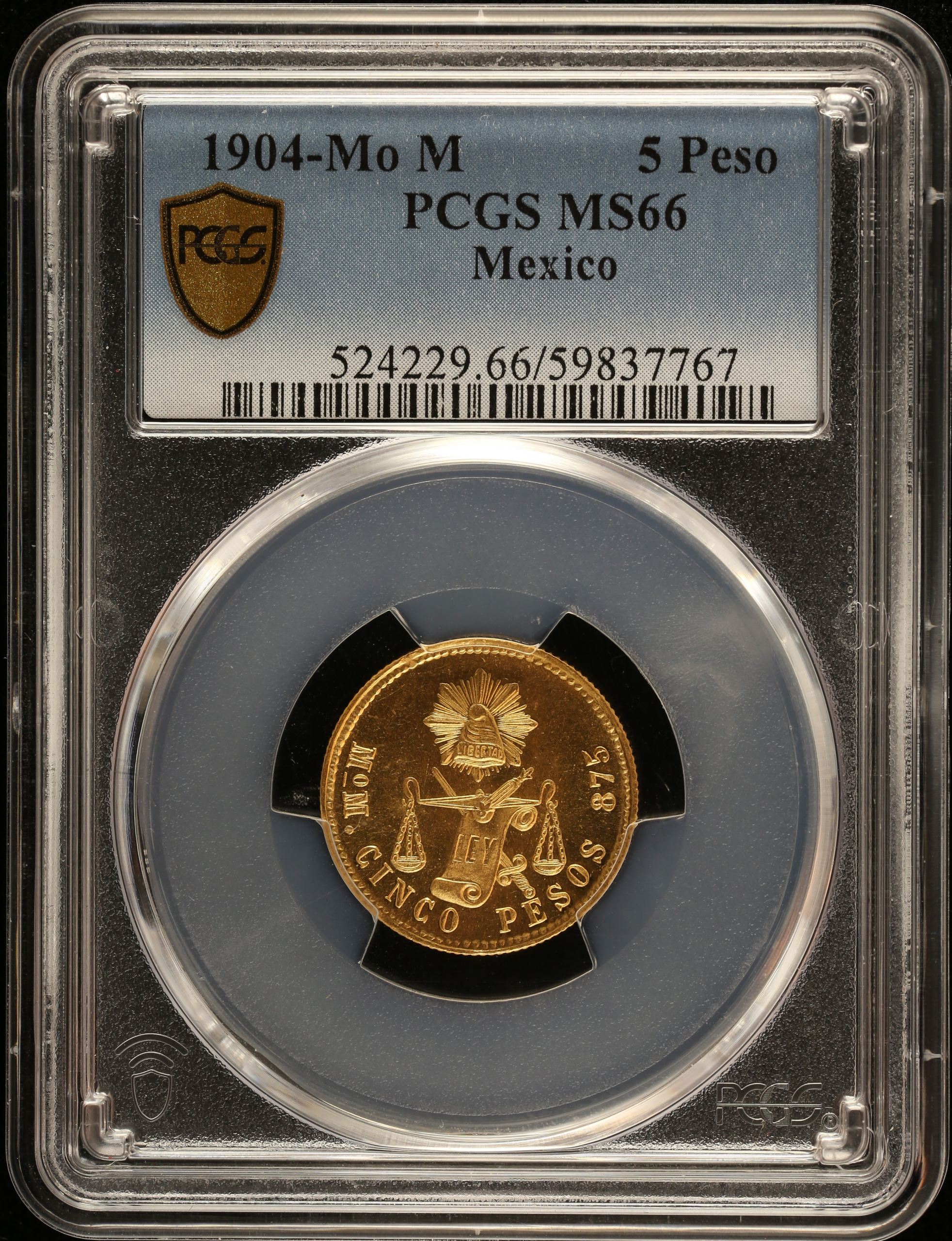 Republic Gold 5 Peso 1904 Mo M PCGS MS66 0146669