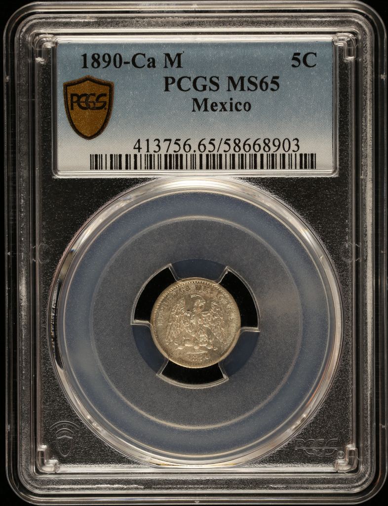 Republic Silver & Minors 5 Centavo 1890 Ca M PCGS MS65 0147025