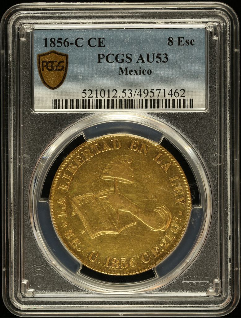 Republic Gold 8 Escudos 1856 C CE PCGS AU53 0146671