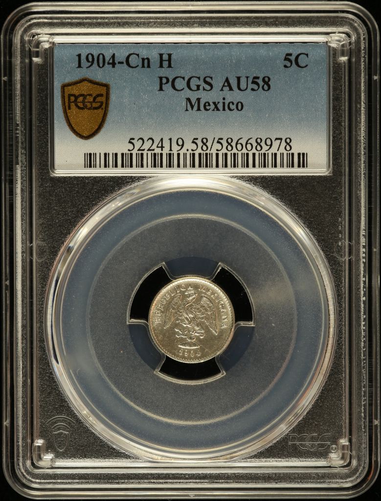 Republic Silver & Minors 5 Centavo 1904 Cn H PCGS AU58 0147190