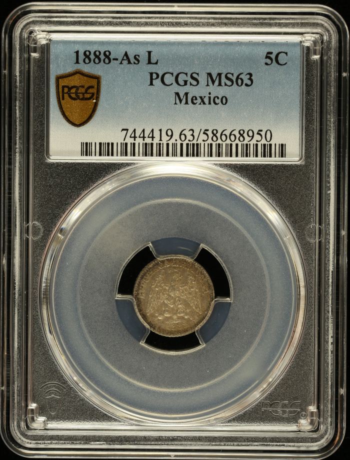 Republic Silver & Minors 5 Centavo 1888 As L PCGS MS63 0147029Republic Silver & Minors 5 Centavo 1888 As L PCGS MS63 0147029