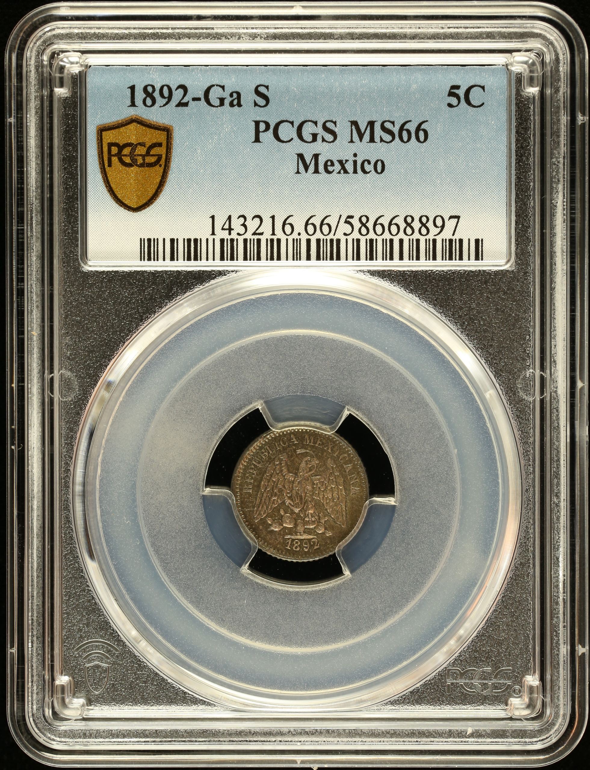 Republic Silver & Minors 5 Centavo 1892 Ga S PCGS MS66 0147021