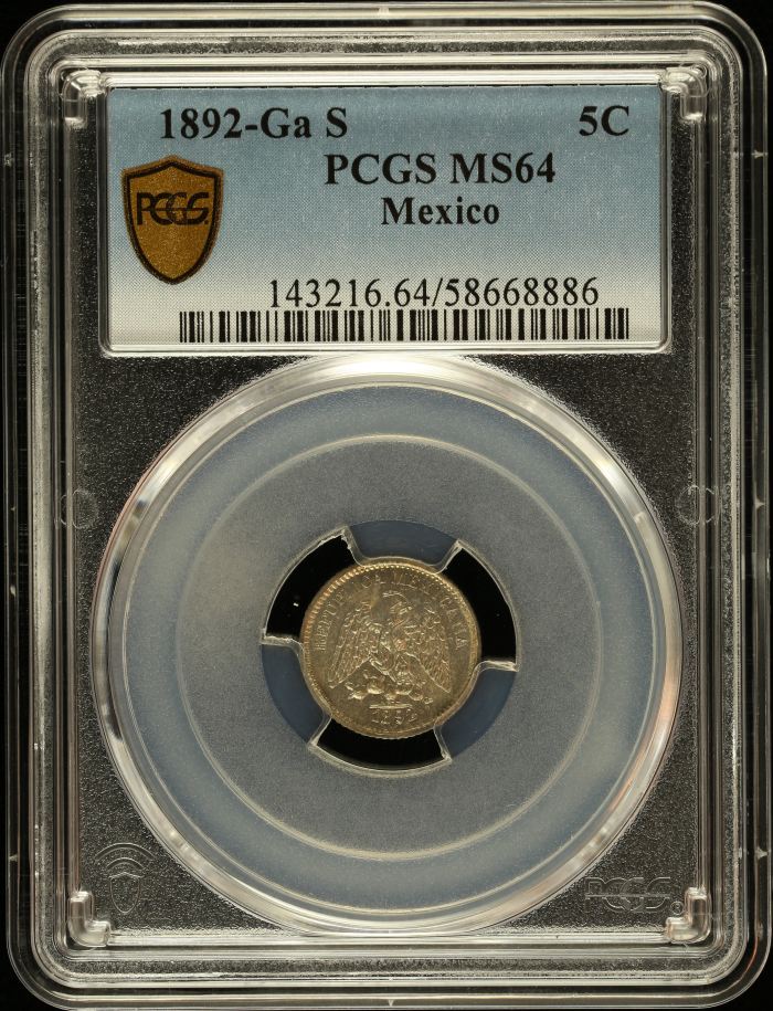 Republic Silver & Minors 5 Centavo 1892 Ga S PCGS MS64 0147022Republic Silver & Minors 5 Centavo 1892 Ga S PCGS MS64 0147022