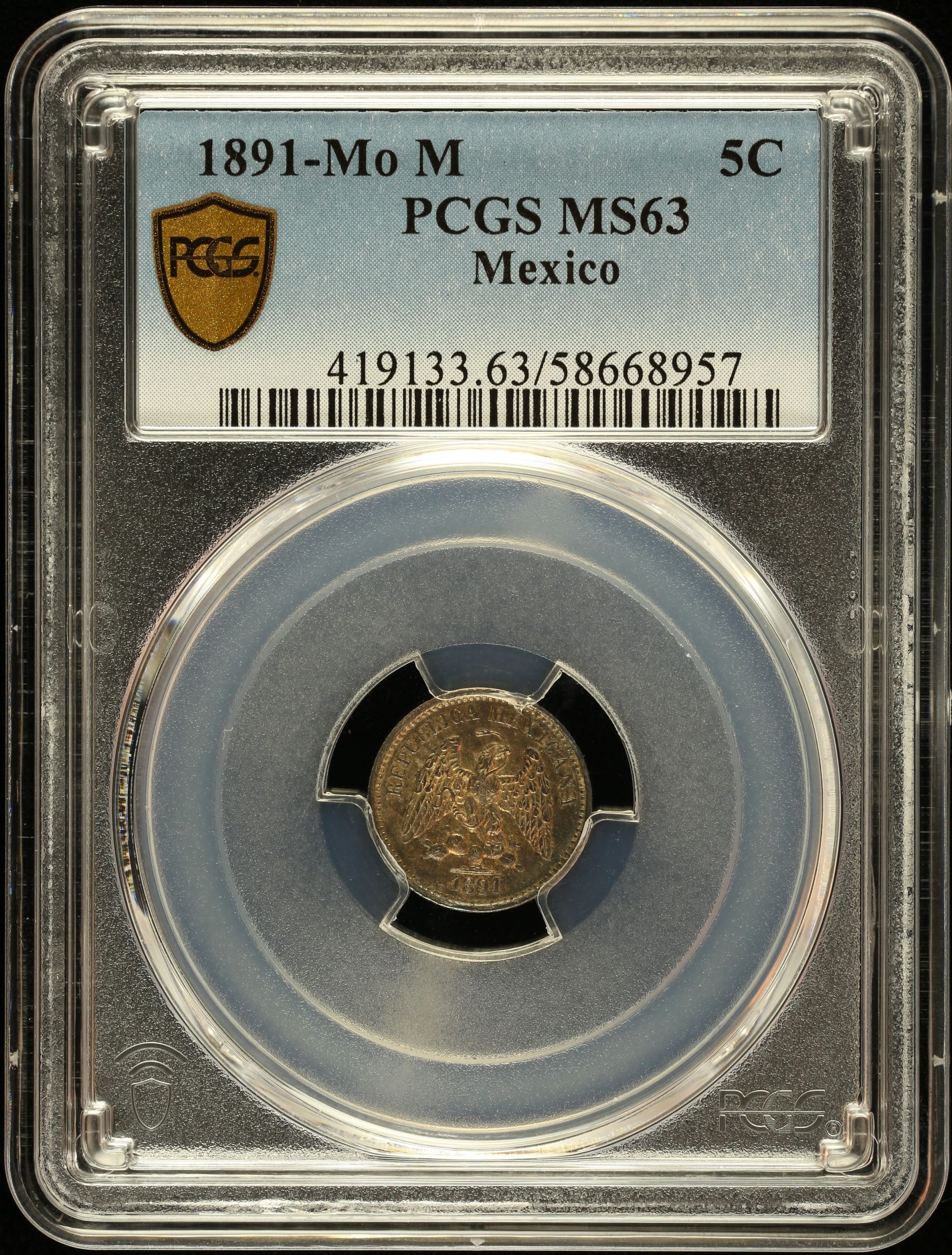 Republic Silver & Minors 5 Centavo 1891 Mo M PCGS MS63 0147031