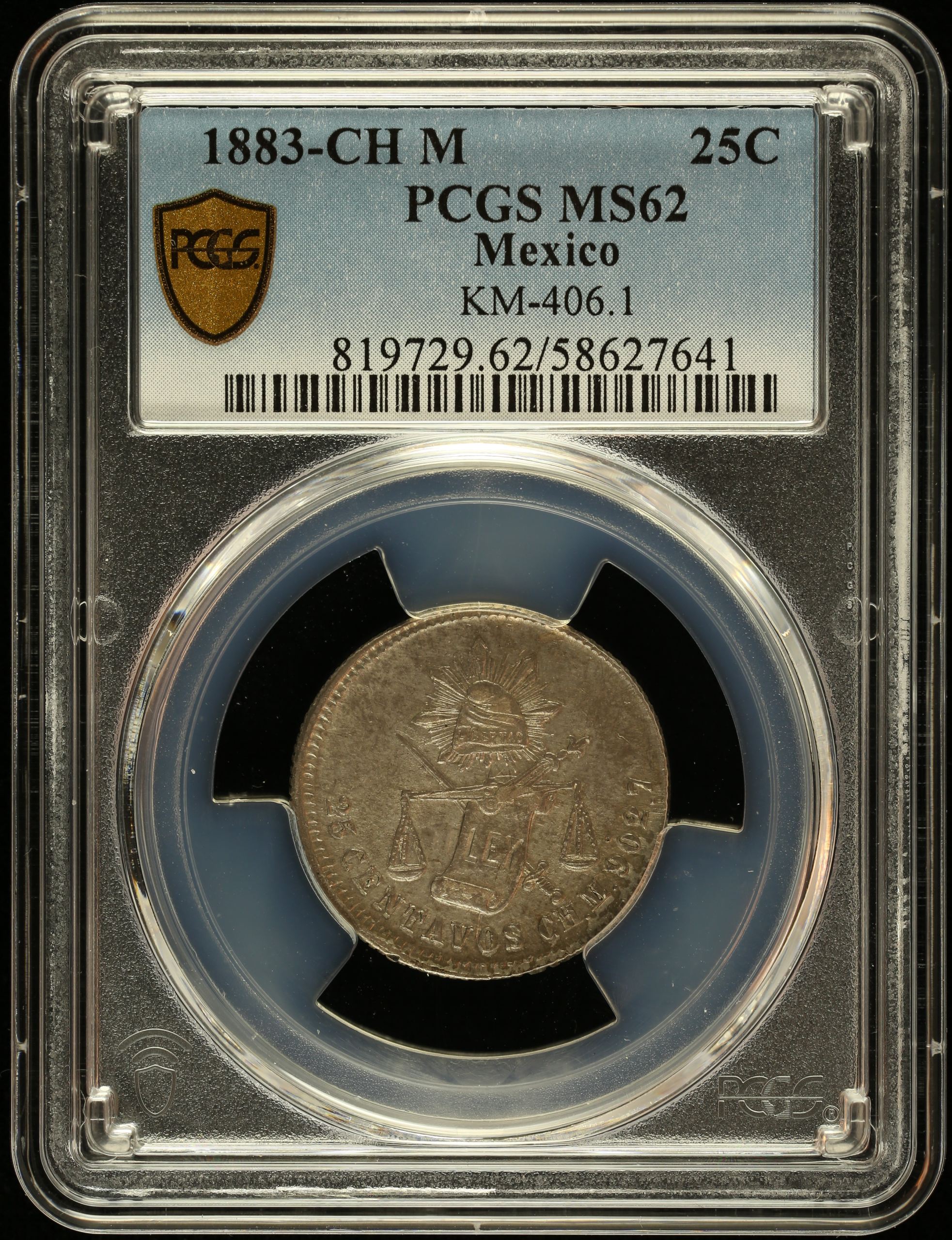 Republic Silver & Minors 25 Centavo 1883 CH M KM-406.1 PCGS MS62 0146992