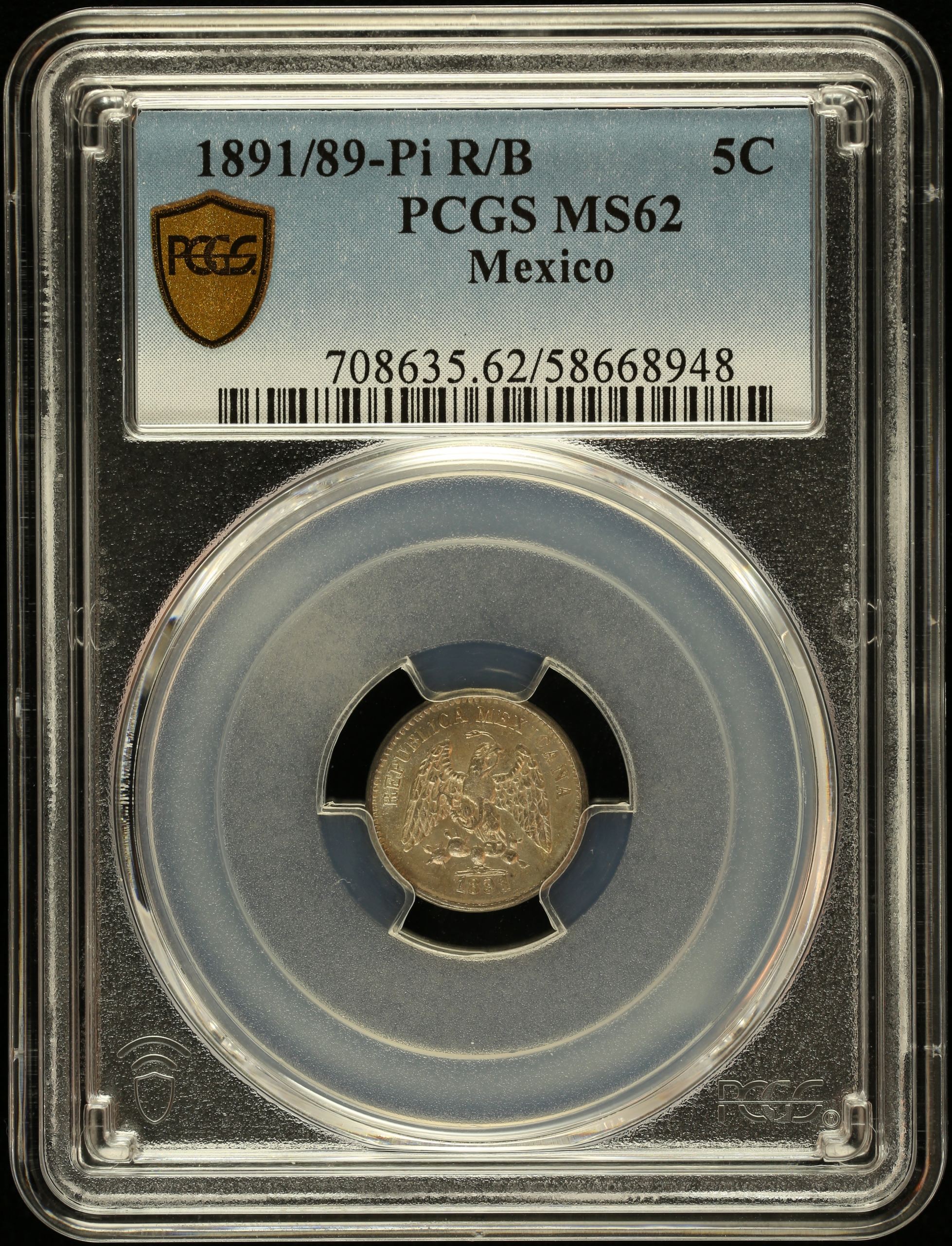 Republic Silver & Minors 5 Centavo 1891/89 Pi R/B PCGS MS62 0147023