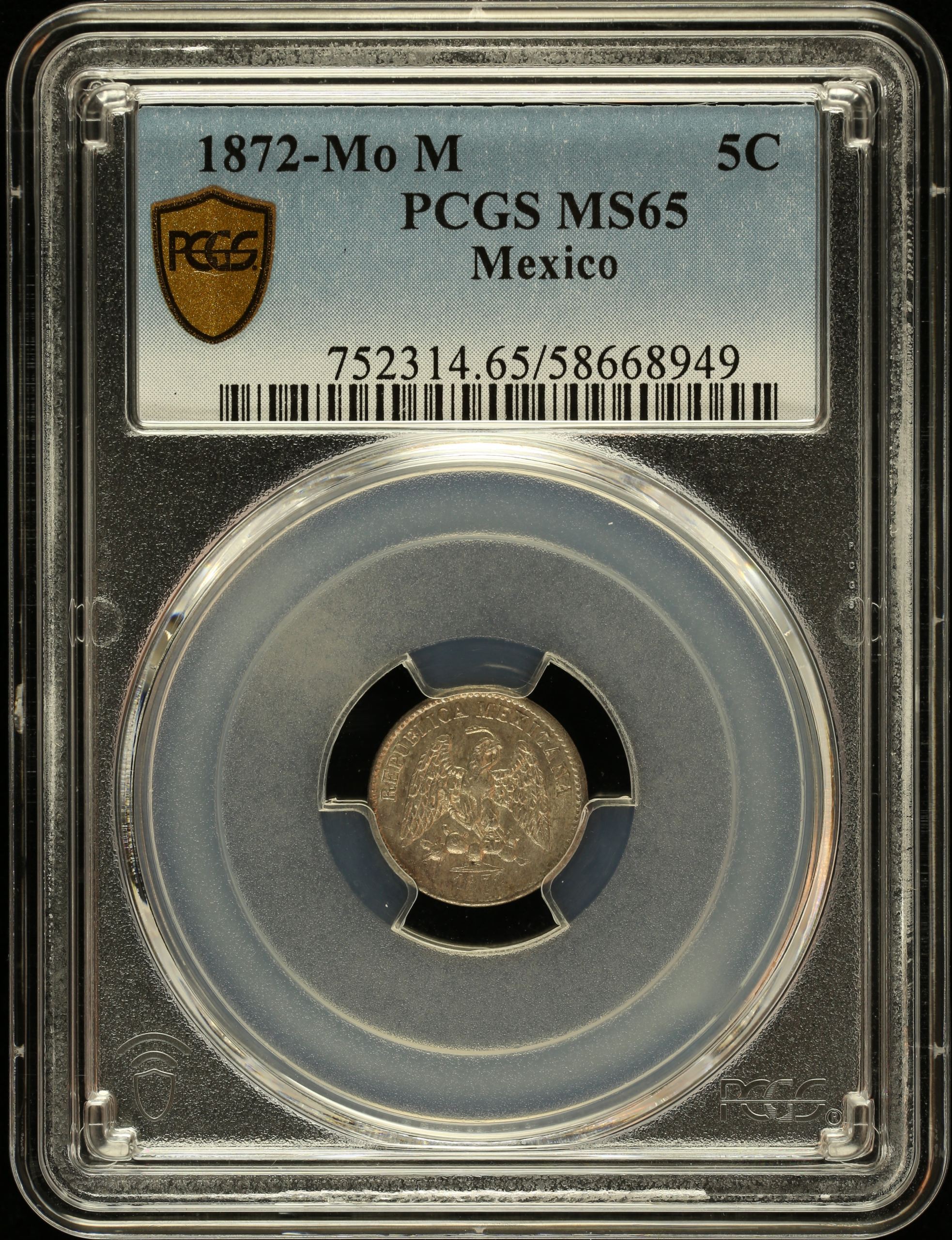 Republic Silver & Minors 5 Centavo 1872 Mo M PCGS MS65 0147024