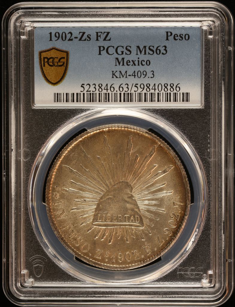 Republic Silver & Minors Peso 1902 Zs FZ PCGS MS63 KM-409.3 0146732