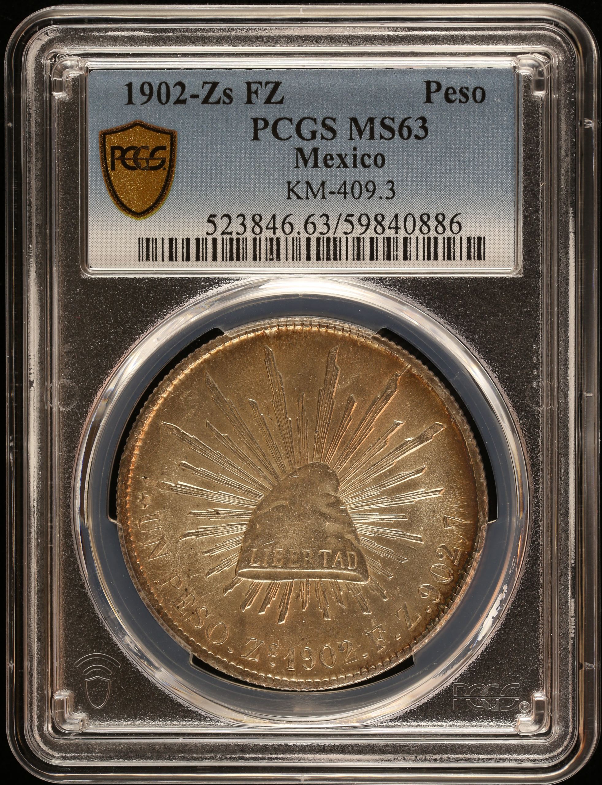 Republic Silver & Minors Peso 1902 Zs FZ PCGS MS63 KM-409.3 0146732