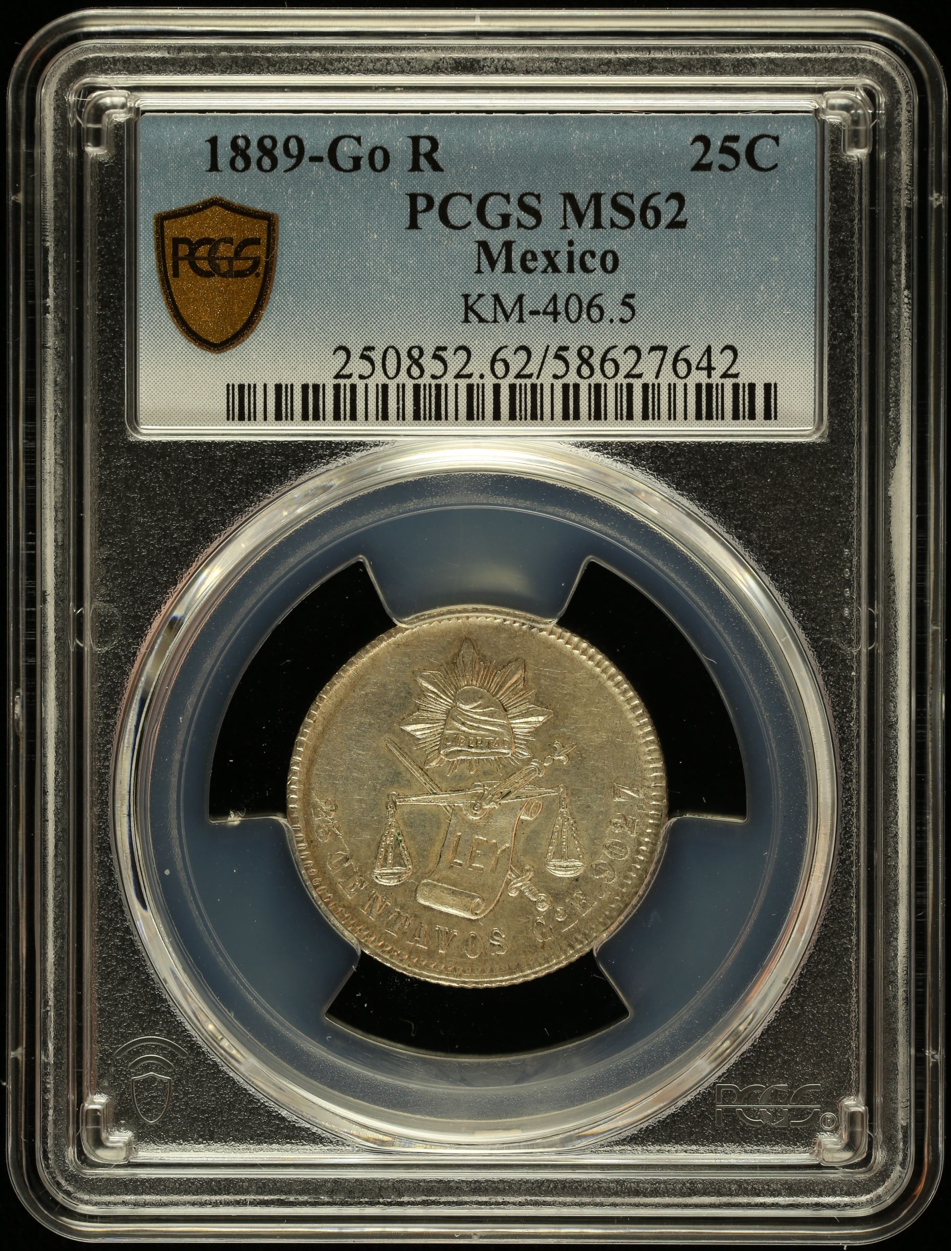 Republic Silver & Minors 25 Centavo 1889 Go R KM-406.5 PCGS MS62 0146993