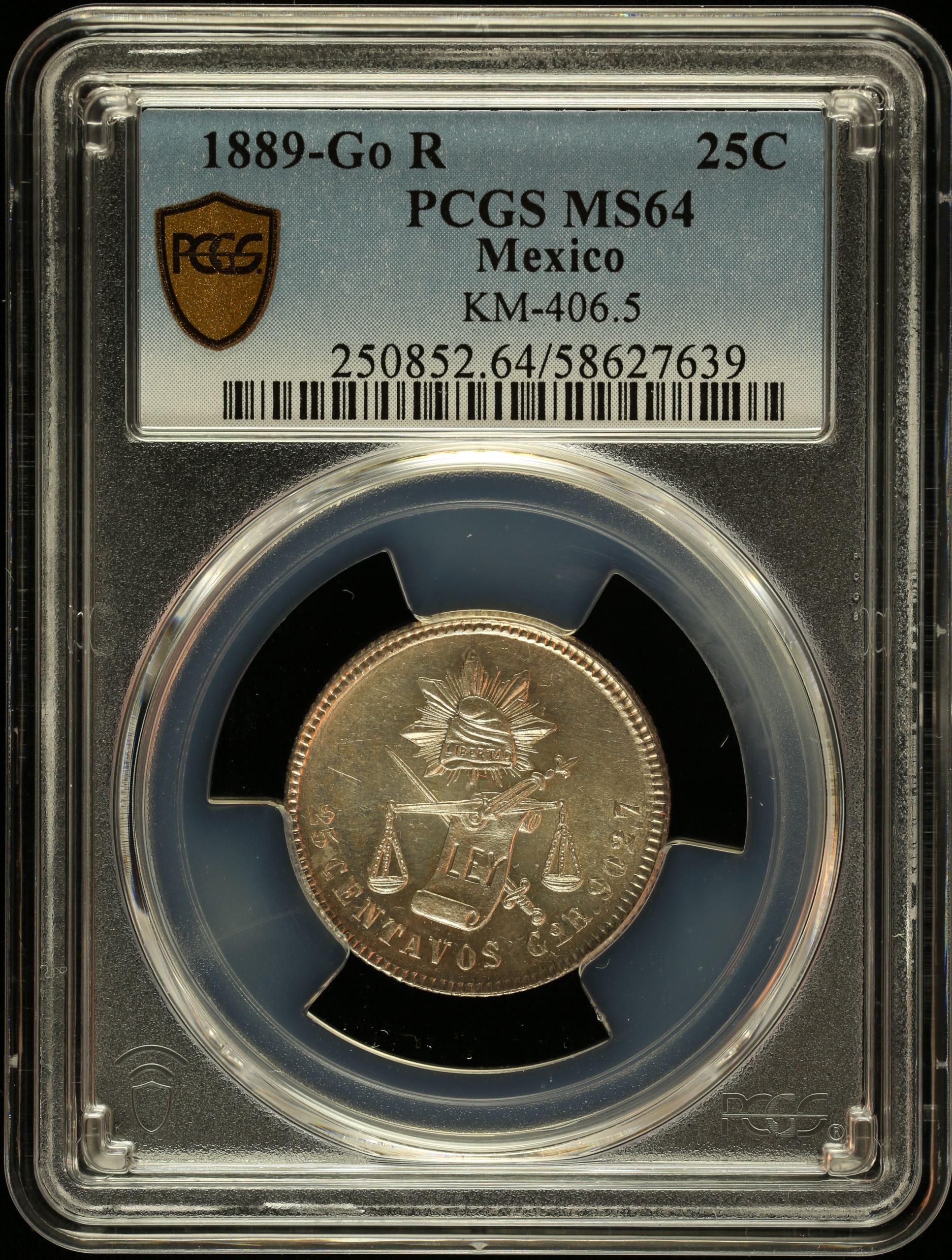 Republic Silver & Minors 25 Centavo 1889 Go R KM-406.5 PCGS MS64 0146994