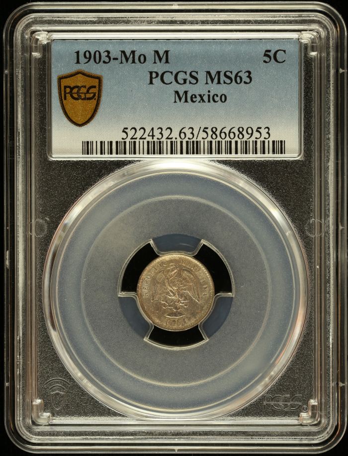 Republic Silver & Minors 5 Centavo 1903 Mo M PCGS MS63 0147045Republic Silver & Minors 5 Centavo 1903 Mo M PCGS MS63 0147045