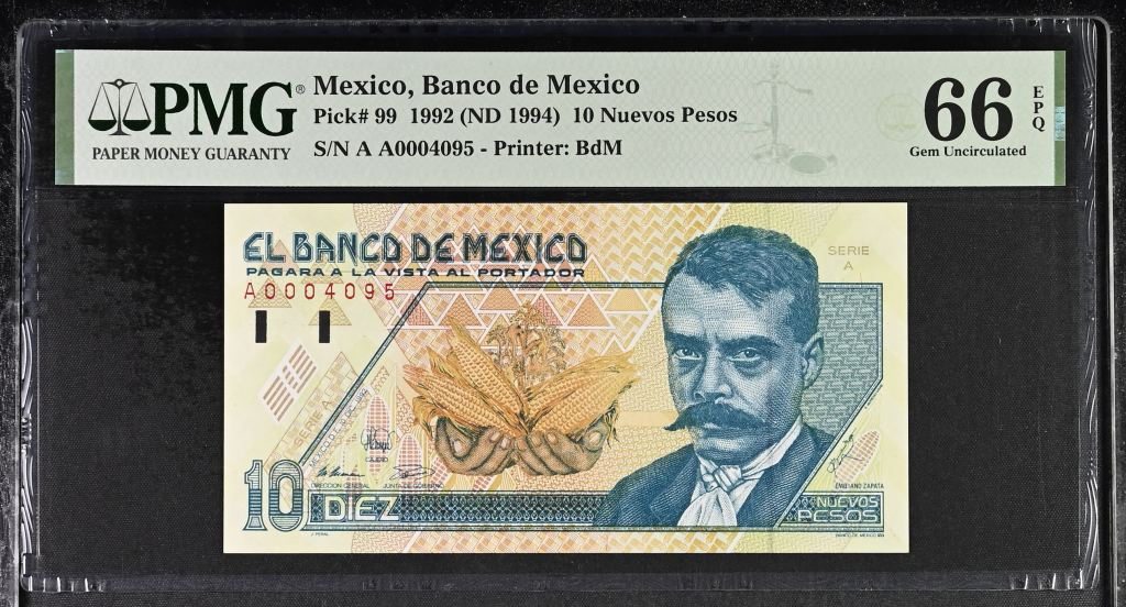 Bancos 10 Nuevos Pesos 1992 Pick #99 PMG Gem UNC66 EPQ f_35501