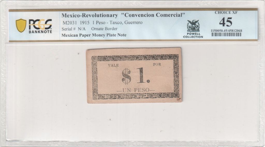 2017 MEXICAN PAPER MONEY PLATE NOTE Revolutionary Currency Peso 1915 Guerrero M2031 PCGS Ch XF45 f_35497