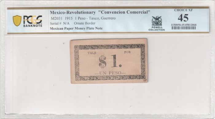 2017 MEXICAN PAPER MONEY PLATE NOTE Revolutionary Currency Peso 1915 Guerrero M2031 PCGS Ch XF45 f_354972017 MEXICAN PAPER MONEY PLATE NOTE Revolutionary Currency Peso 1915 Guerrero M2031 PCGS Ch XF45 f_35497