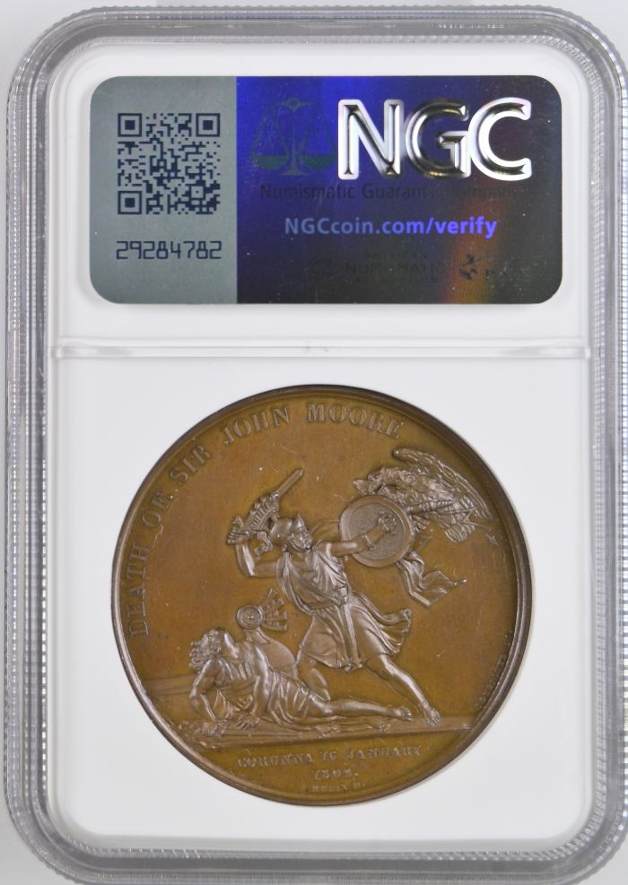 UK (Great Britain) Death of Sir John Moore Bronze Medal 1809 BHM-666 NGC MS63BN 0148192UK (Great Britain) Death of Sir John Moore Bronze Medal 1809 BHM-666 NGC MS63BN 0148192 - Image 2
