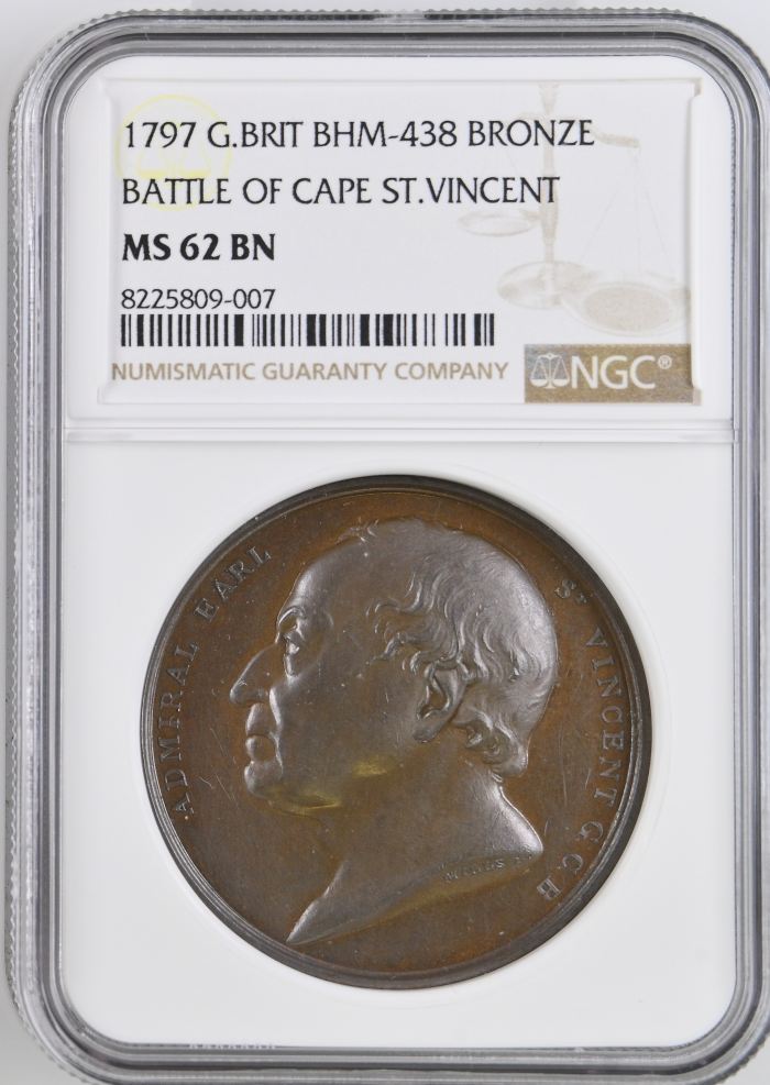 UK (Great Britain) Battle of Cape St. Vincent Bronze Medal 1797 BHM-438 NGC MS62BN 0148194UK (Great Britain) Battle of Cape St. Vincent Bronze Medal 1797 BHM-438 NGC MS62BN 0148194