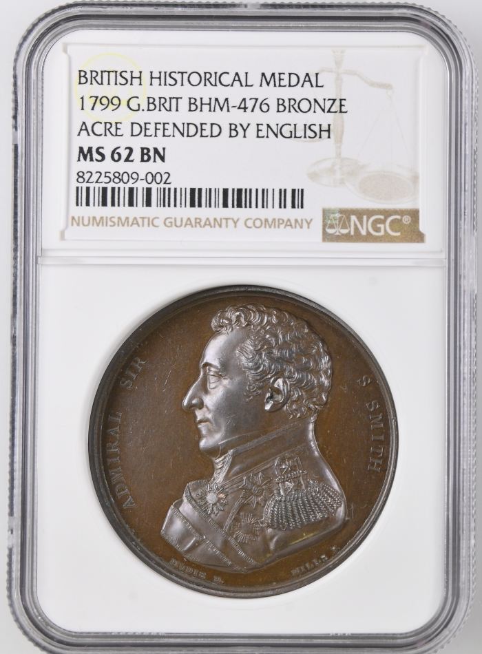 UK (Great Britain) Acre Defended by English Bronze Medal 1799 BHM-476 NGC MS62BN 0148197UK (Great Britain) Acre Defended by English Bronze Medal 1799 BHM-476 NGC MS62BN 0148197