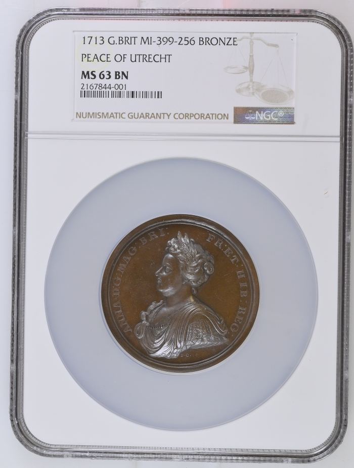 UK (Great Britain) Peace of Utrecht Bronze Medal 1713 MI-399-256 NGC MS63BN 0148202UK (Great Britain) Peace of Utrecht Bronze Medal 1713 MI-399-256 NGC MS63BN 0148202