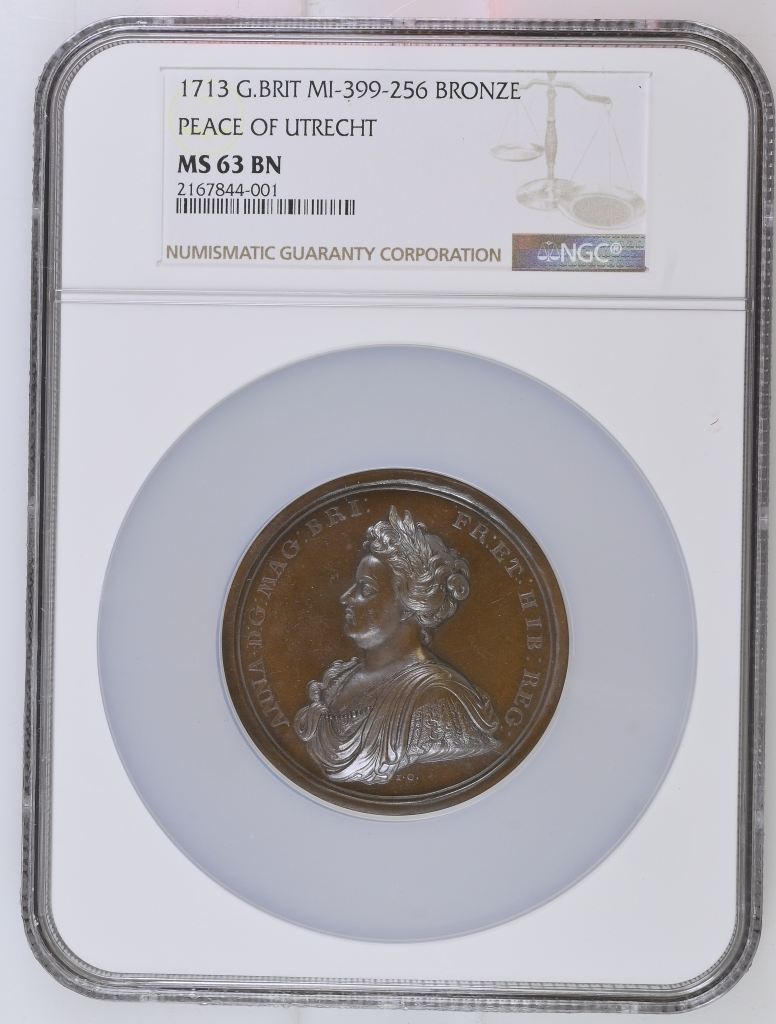 UK (Great Britain) Peace of Utrecht Bronze Medal 1713 MI-399-256 NGC MS63BN 0148202