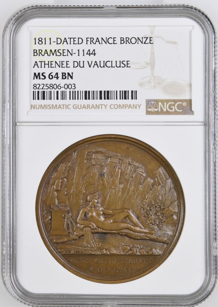 France Athenee Du Vaucluse Bronze Medal 1811 Bramsen-1144 NGC MS64BN 0148209