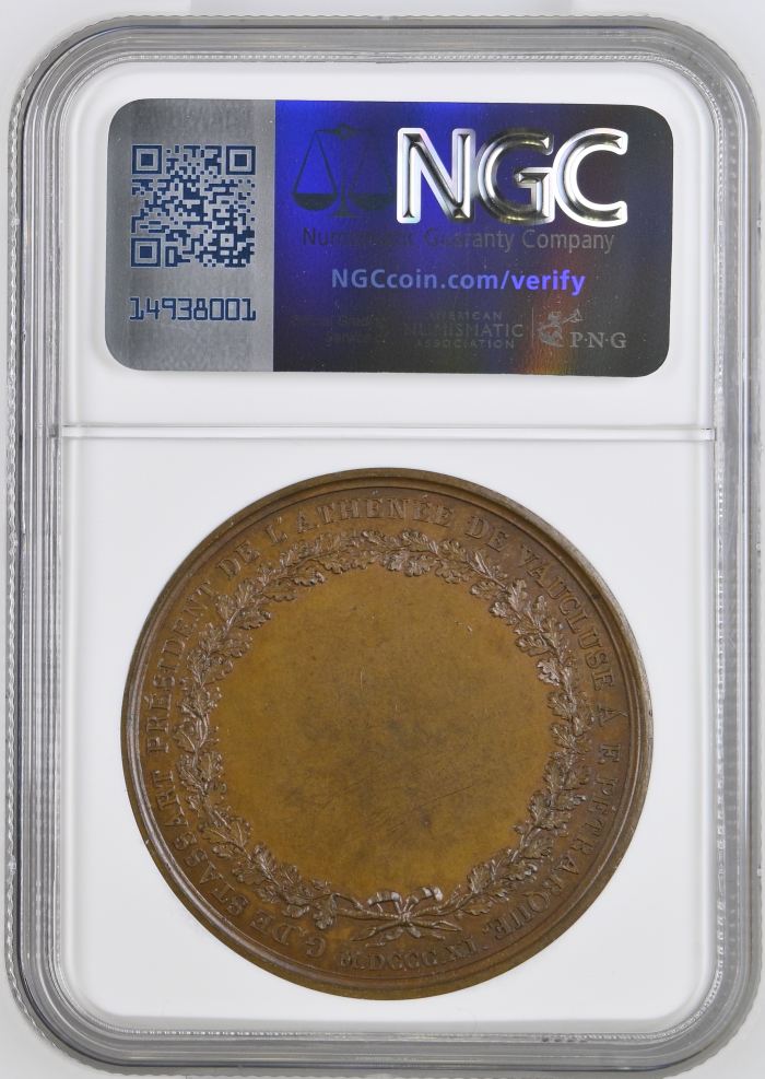 France Athenee Du Vaucluse Bronze Medal 1811 Bramsen-1144 NGC MS64BN 0148209France Athenee Du Vaucluse Bronze Medal 1811 Bramsen-1144 NGC MS64BN 0148209 - Image 2