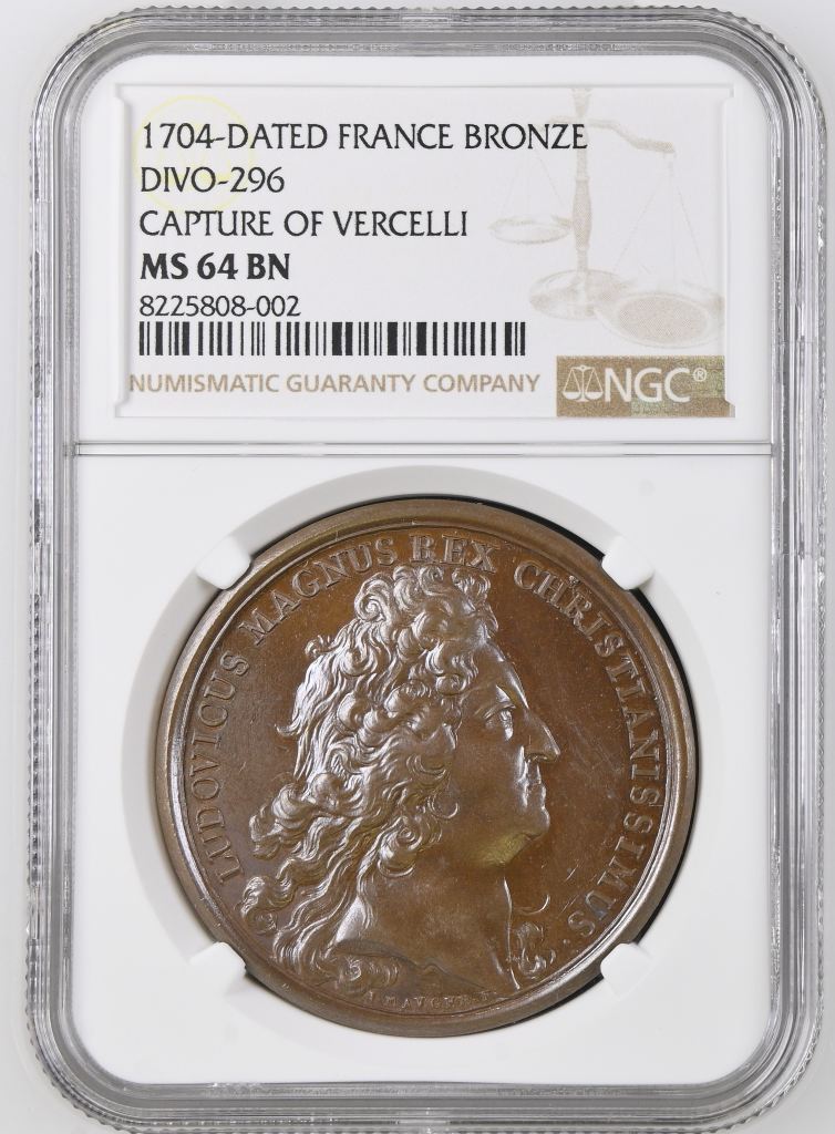 France Capture of Vercelli Bronze Medal 1704 DIVO-296 NGC MS64BN 0148212