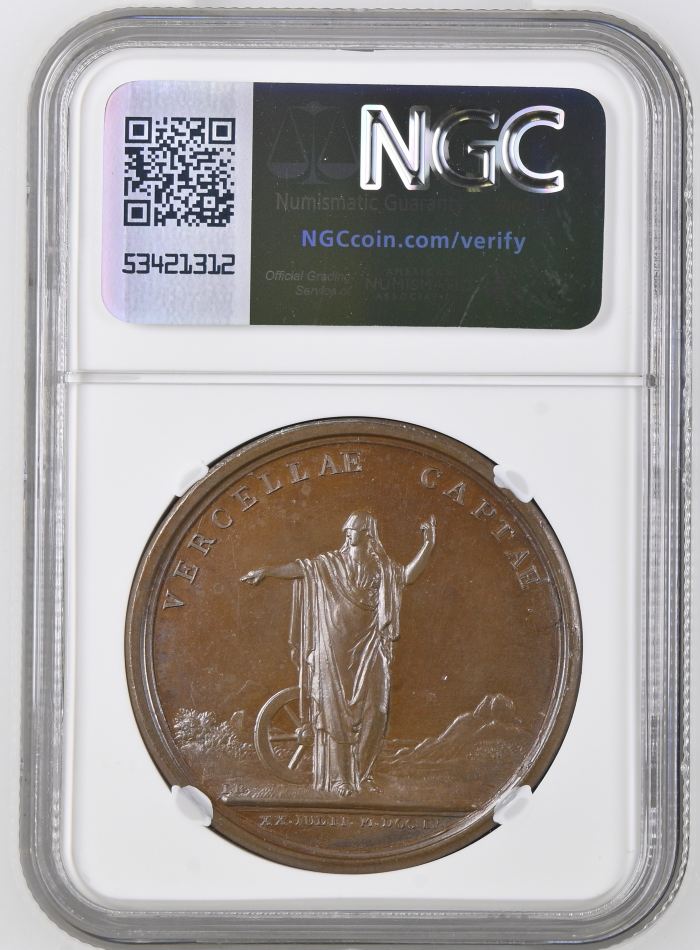 France Capture of Vercelli Bronze Medal 1704 DIVO-296 NGC MS64BN 0148212France Capture of Vercelli Bronze Medal 1704 DIVO-296 NGC MS64BN 0148212 - Image 2