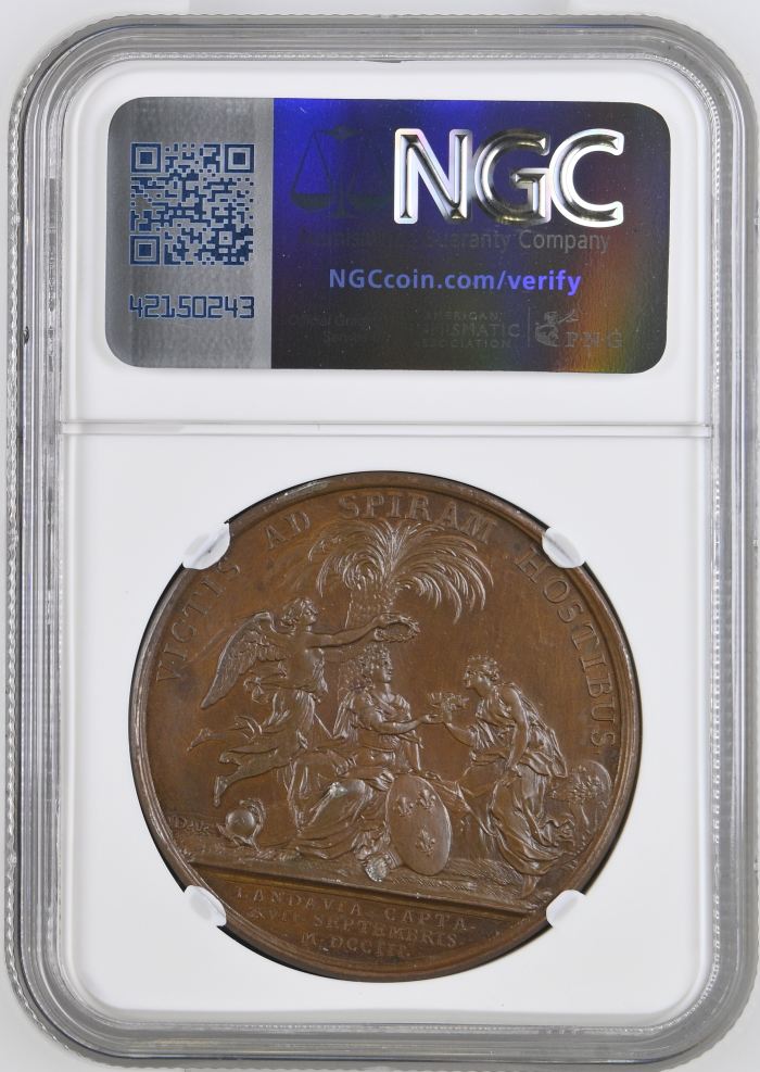 France Battle of Speyer Landau Captured Bronze Medal 1703 DIVO-295 NGC MS64BN 0148213France Battle of Speyer Landau Captured Bronze Medal 1703 DIVO-295 NGC MS64BN 0148213 - Image 2