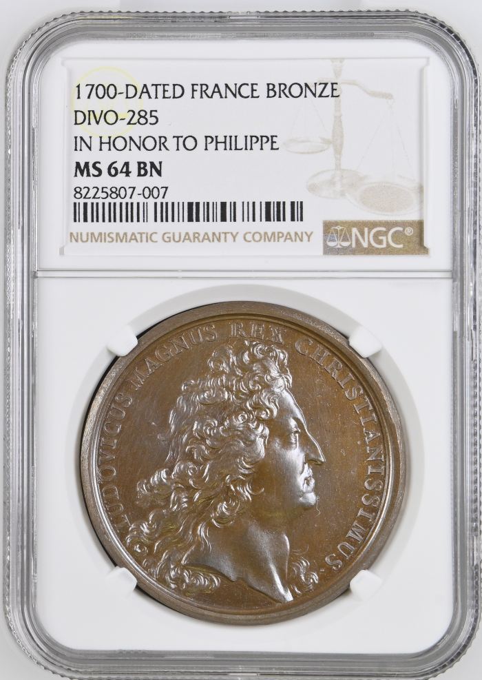 France In Honor to Philippe Bronze Medal 1700 DIVO-285 NGC MS64BN 0148217France In Honor to Philippe Bronze Medal 1700 DIVO-285 NGC MS64BN 0148217