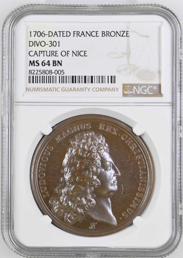 France Capture of Nice Bronze Medal 1706 DIVO-301 NGC MS64BN 0148219France Capture of Nice Bronze Medal 1706 DIVO-301 NGC MS64BN 0148219