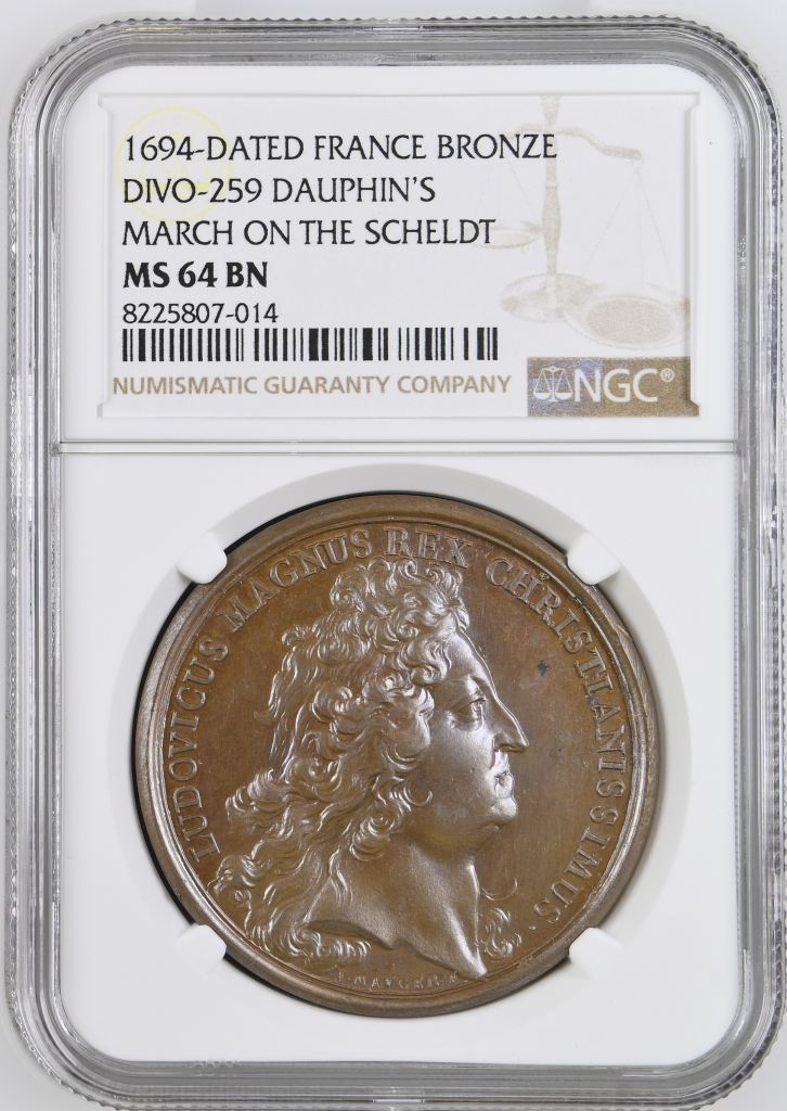 France Dauphin s March on the Scheldt Bronze Medal 1694 DIVO-259 NGC MS64BN 0148220