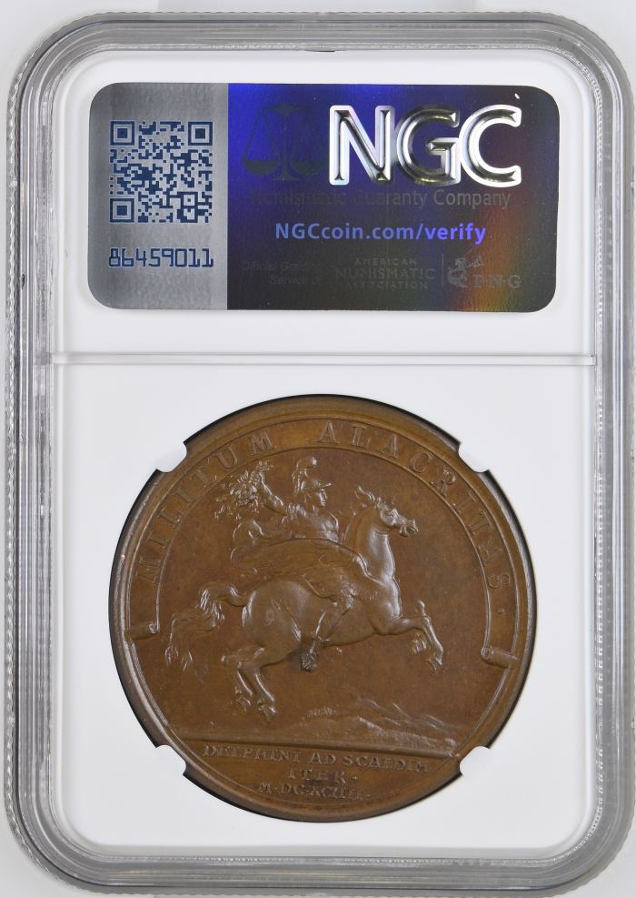 France Dauphin s March on the Scheldt Bronze Medal 1694 DIVO-259 NGC MS64BN 0148220France Dauphin s March on the Scheldt Bronze Medal 1694 DIVO-259 NGC MS64BN 0148220 - Image 2