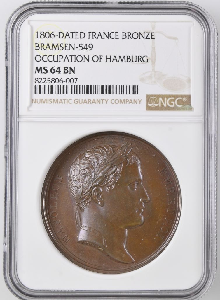 France Occupation of Hamburg Bronze Medal 1806 Bramsen-549 NGC MS64BN 0148222