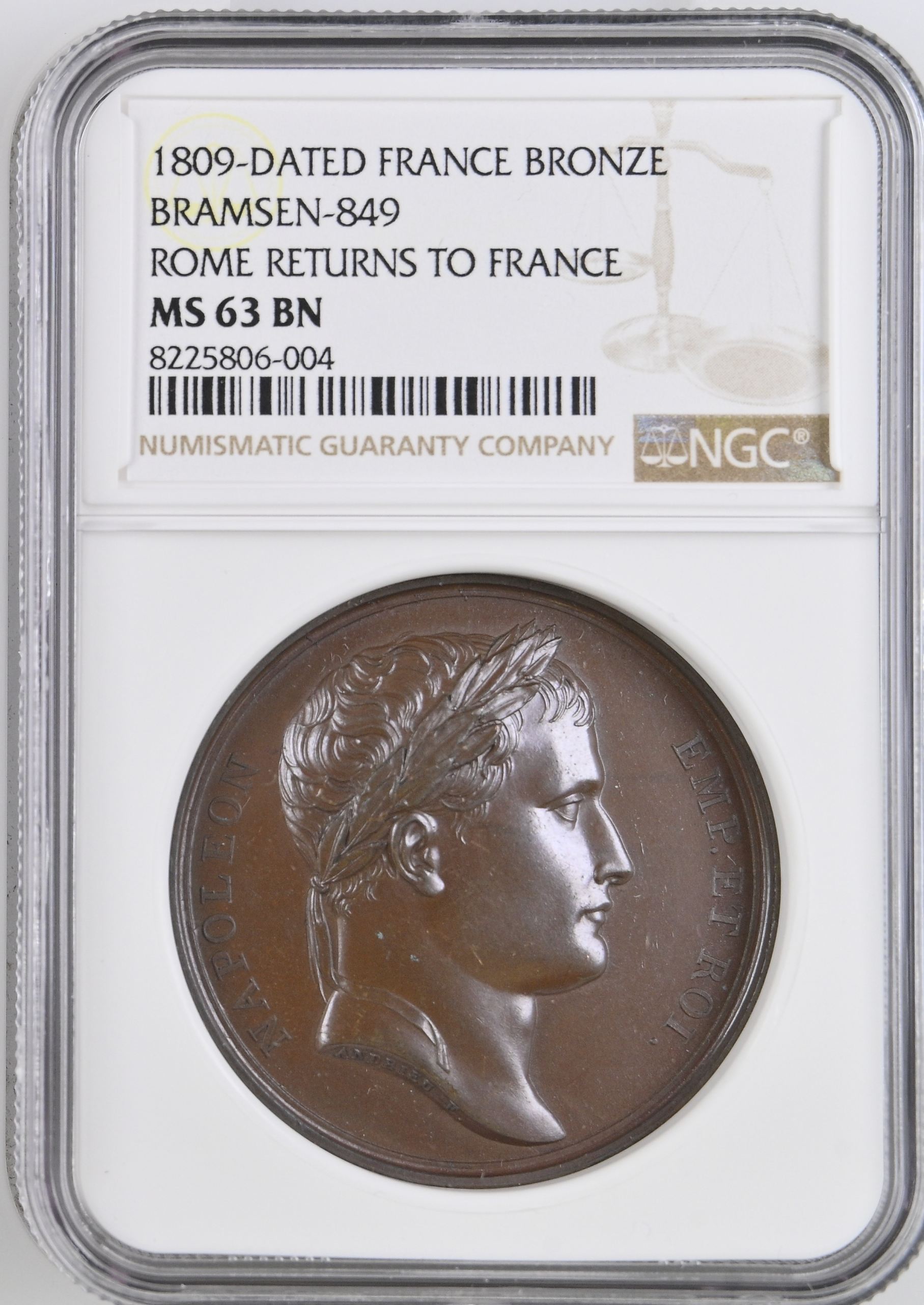 France Rome Returns to France Bronze Medal 1809 Bramsen-849 NGC MS63BN 0148223