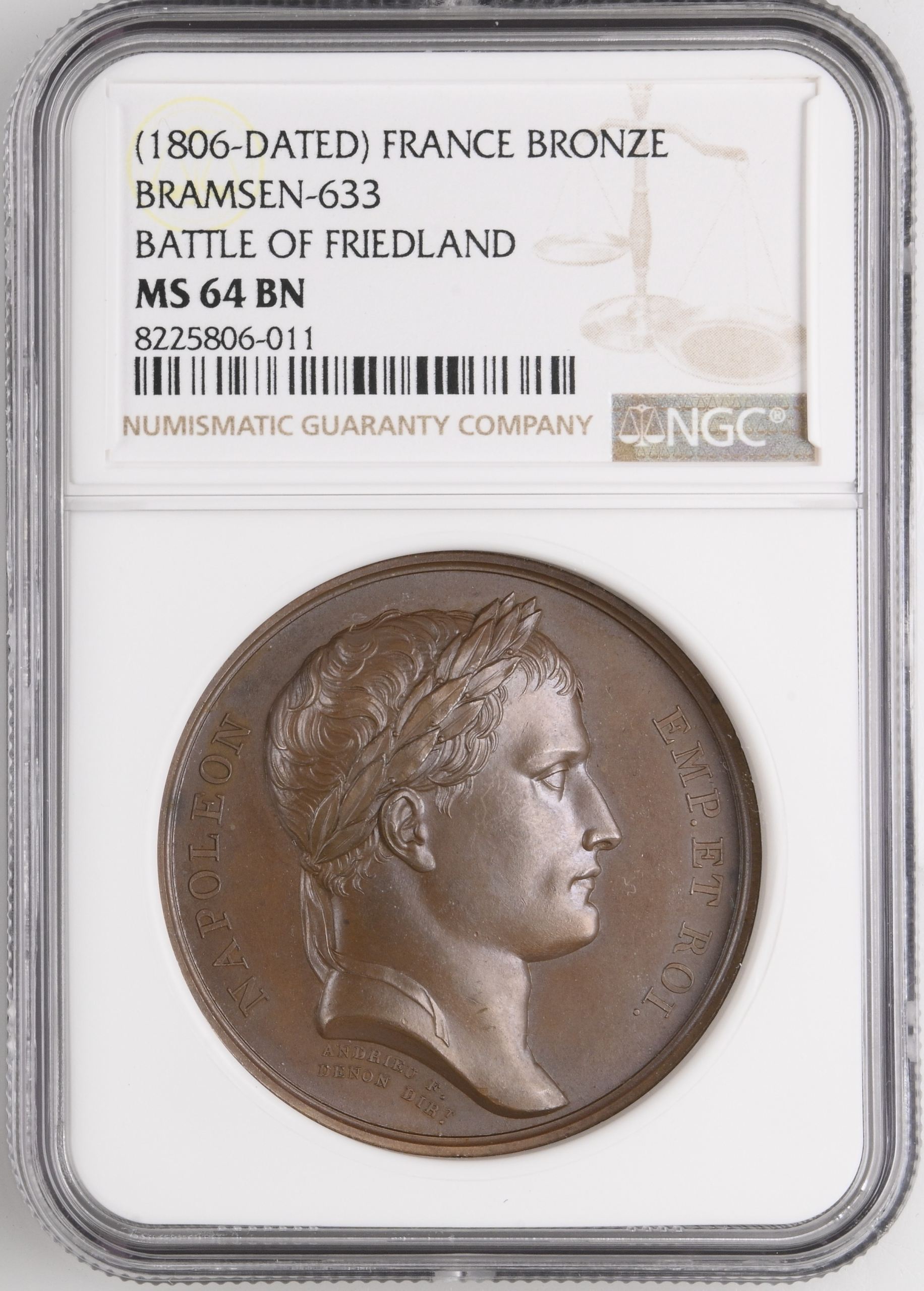 France Battle of Friedland Bronze Medal 1806 Bramsen-633 NGC MS64BN 0148225